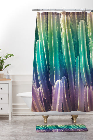 Catherine McDonald Rainbow Cactus Shower Curtain And Mat