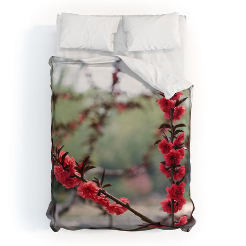 Catherine McDonald Red Peach Blossoms In China Duvet Cover