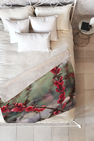 Catherine McDonald Red Peach Blossoms In China Fleece Throw Blanket