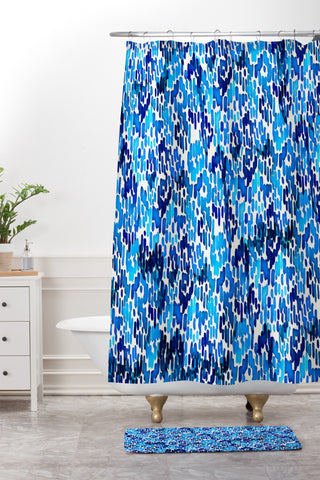 CayenaBlanca Blue Ikat Shower Curtain And Mat