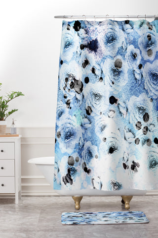 CayenaBlanca Blue Roses Shower Curtain And Mat