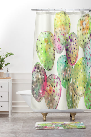 CayenaBlanca Cactus Drops Shower Curtain And Mat