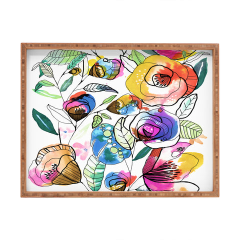 CayenaBlanca Coloured Flowers Rectangular Tray