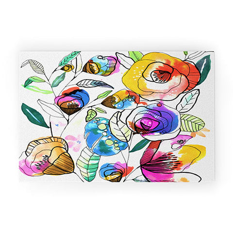 CayenaBlanca Coloured Flowers Welcome Mat