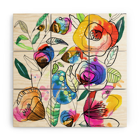 CayenaBlanca Coloured Flowers Wood Wall Mural