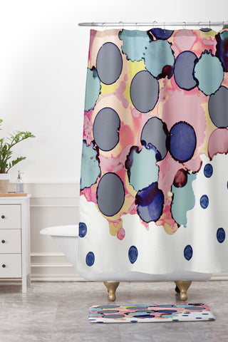 CayenaBlanca Cotton Dots Shower Curtain And Mat