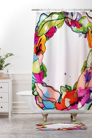 CayenaBlanca Floral Frame Shower Curtain And Mat