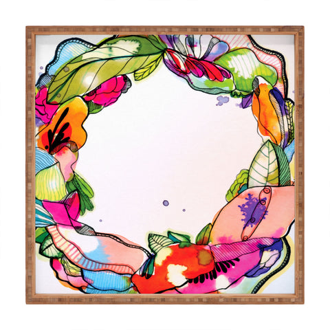 CayenaBlanca Floral Frame Square Tray