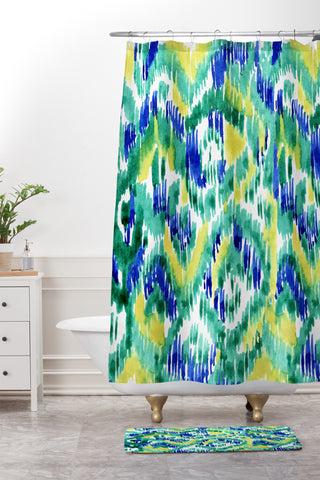 CayenaBlanca Green Ikat Shower Curtain And Mat