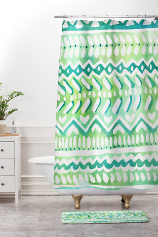 CayenaBlanca Green Tribal Shower Curtain And Mat