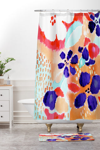 CayenaBlanca Ikat Flowers Shower Curtain And Mat