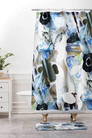 CayenaBlanca Marbled flowers Shower Curtain And Mat