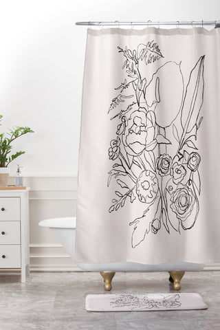CayenaBlanca Minimal Bouquet Shower Curtain And Mat