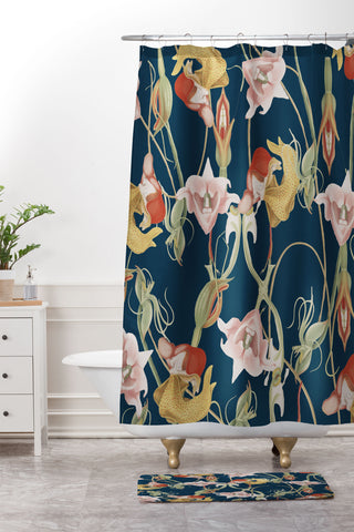 CayenaBlanca Orchid Dance Shower Curtain And Mat