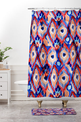 CayenaBlanca Peacock Texture Shower Curtain And Mat