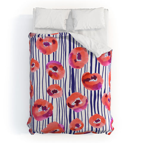 CayenaBlanca Peonies and stripes Duvet Cover