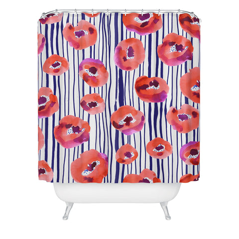 CayenaBlanca Peonies and stripes Shower Curtain