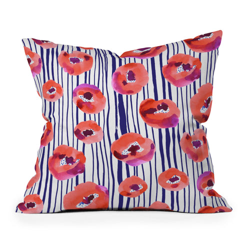 CayenaBlanca Peonies and stripes Throw Pillow