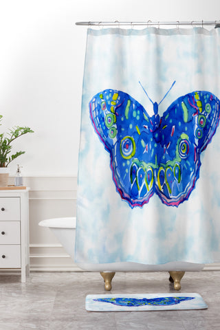 CayenaBlanca Watercolour Butterfly Shower Curtain And Mat