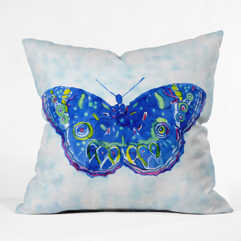 CayenaBlanca Watercolour Butterfly Outdoor Throw Pillow