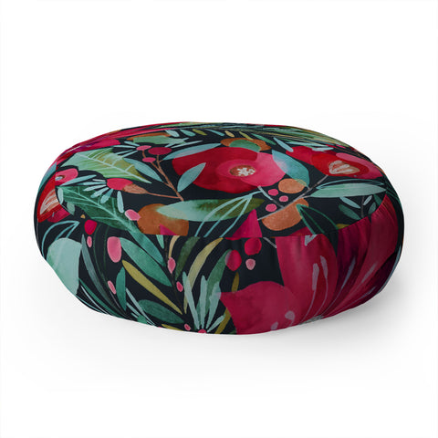 CayenaBlanca Watercolour Christmas Flowers Floor Pillow Round