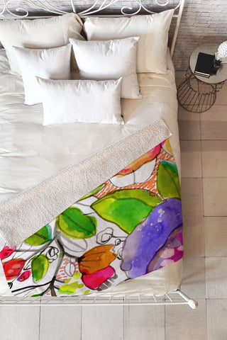 CayenaBlanca Watercolour Flowers Fleece Throw Blanket