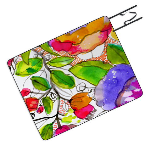 CayenaBlanca Watercolour Flowers Picnic Blanket