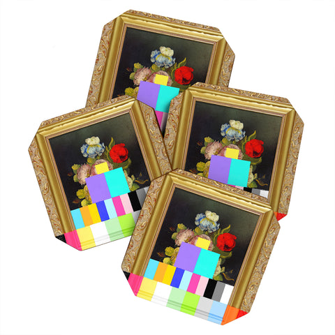 Chad Wys A Painting of Flowers With Color Bars Coaster Set