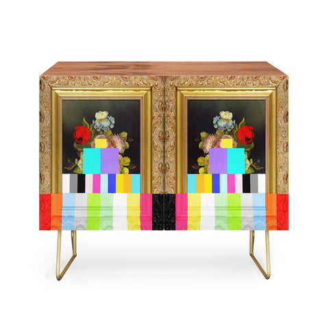 Chad Wys A Painting of Flowers With Color Bars Credenza