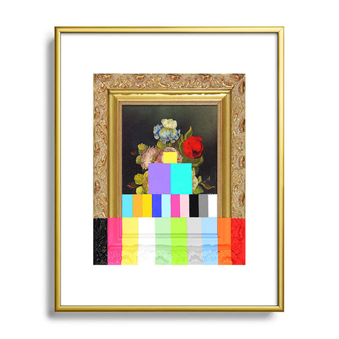 Chad Wys A Painting of Flowers With Color Bars Metal Framed Art Print