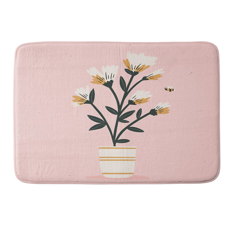Charly Clements Bumble Bee Flowers Pink Memory Foam Bath Mat