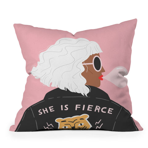 Charly Clements She is Fierce Pink Throw Pillow