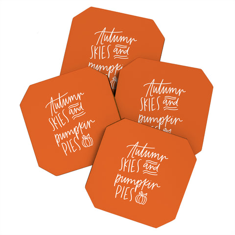 Chelcey Tate Autumn Skies And Pumpkin Pies Orange Coaster Set