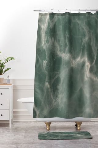 Chelsea Victoria Green Marble Shower Curtain And Mat