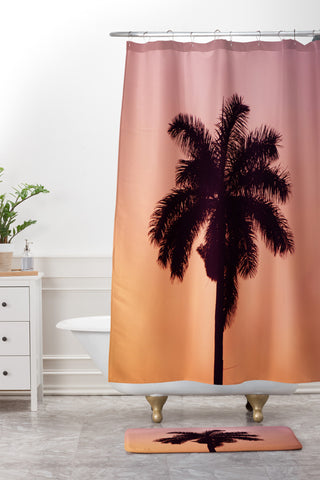 Chelsea Victoria Palm Sunset Shower Curtain And Mat