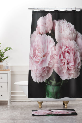 Chelsea Victoria Peony on black no 2 Shower Curtain And Mat