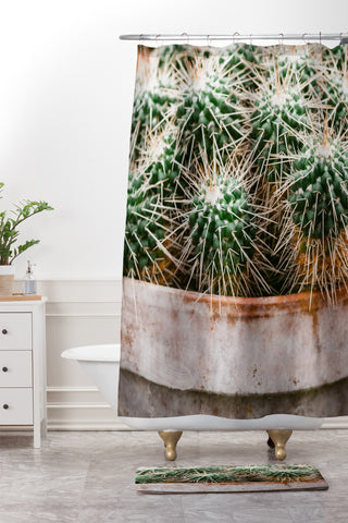 Chelsea Victoria Potted Cactus Shower Curtain And Mat