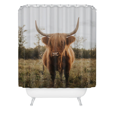 Chelsea Victoria The Curious Highland Cow Shower Curtain