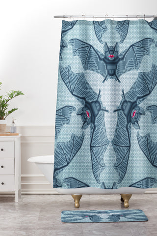 Chobopop Geometric Bat Pattern Shower Curtain And Mat