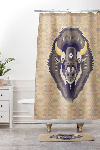 Chobopop Geometric Bison 1 Shower Curtain And Mat