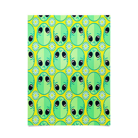 Chobopop Sad Alien And Daisy Pattern Poster