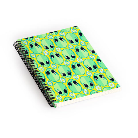 Chobopop Sad Alien And Daisy Pattern Spiral Notebook