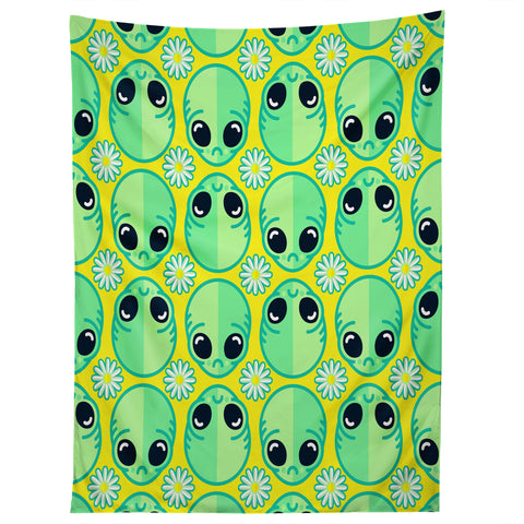 Chobopop Sad Alien And Daisy Pattern Tapestry
