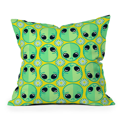Chobopop Sad Alien And Daisy Pattern Throw Pillow