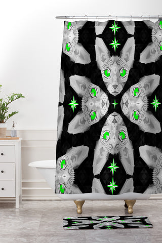 Chobopop Shynx Cat Green Eyes Shower Curtain And Mat