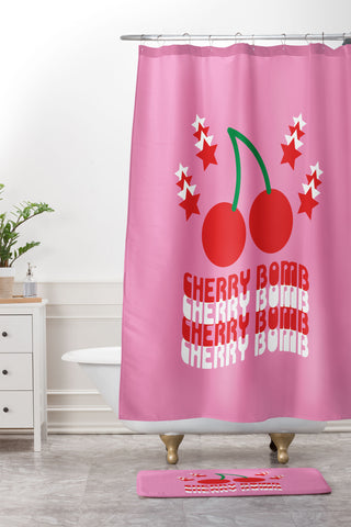 Circa78Designs Cherry Bomb Shower Curtain And Mat
