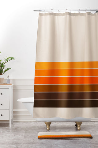Circa78Designs Golden Spring Stripes Shower Curtain And Mat