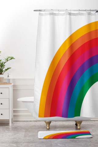 Circa78Designs Retro Bright Rainbow Left Side Shower Curtain And Mat