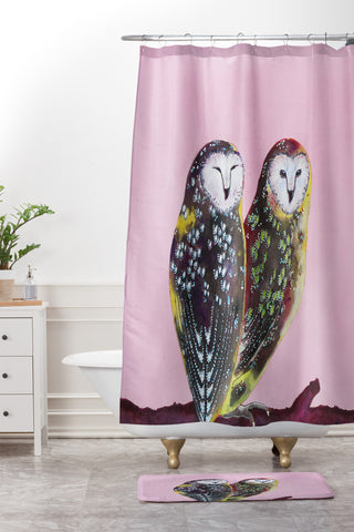 Clara Nilles Chocolate Mint Chip Owls Shower Curtain And Mat