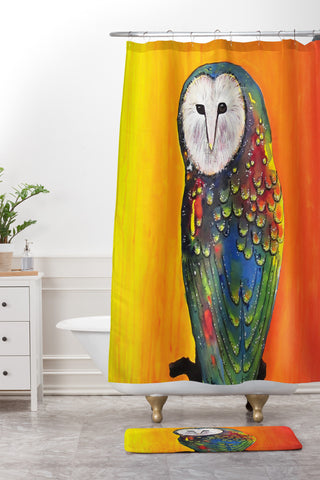 Clara Nilles Glowing Owl On Sunset Shower Curtain And Mat